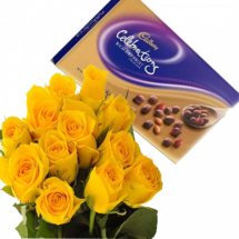 Cadburys celebration with 12 yellow roses